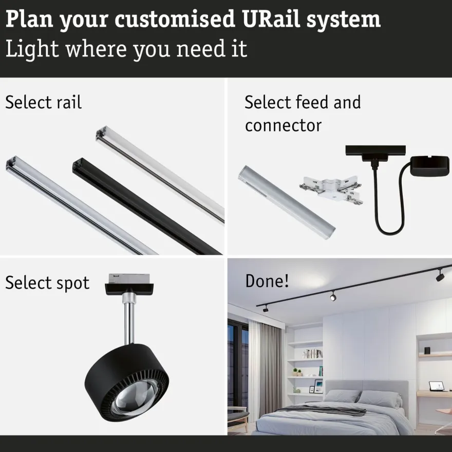 LED-kiskospotti Paulmann URail Smart Home Zigbee 3.0 Aldan 500lm 8W