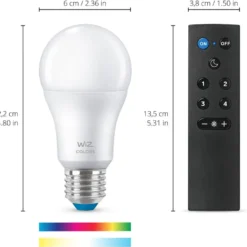 LED-älylamppu Wiz A60 Full Color, Wi-Fi, 60W, E27, RGB, 2kpl + kaukosäädin