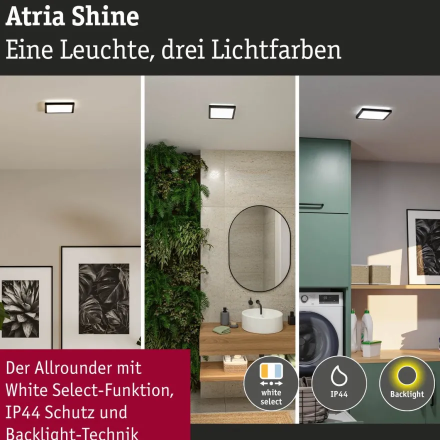 LED-paneeli Paulmann Atria Shine, kulmikas, IP44, 3000-6500K, eri kokoja