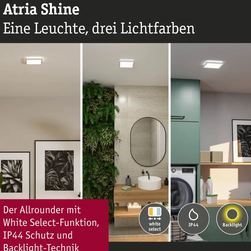 LED-paneeli Paulmann Atria Shine, kulmikas, IP44, 3000-6500K, eri kokoja