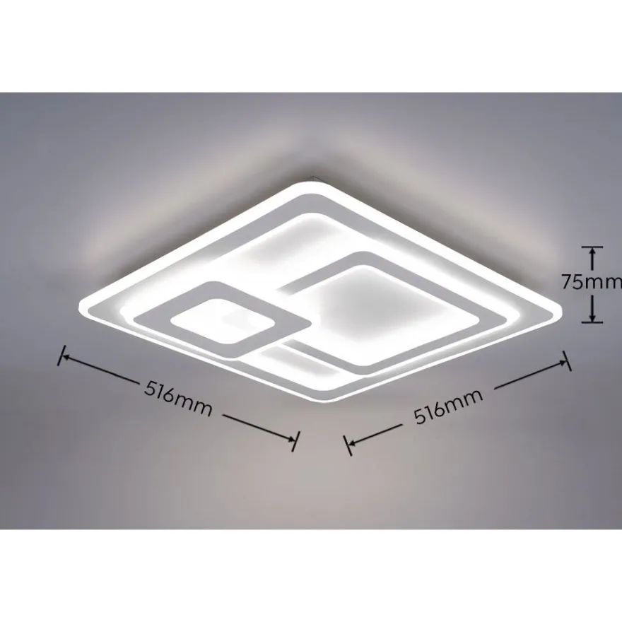 LED-plafondi Trio Mita, 51,5x51,5cm, mattavalkoinen