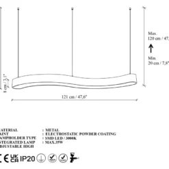 LED-riippuvalaisin Linento Lighting Wave-15505, 121cm, 3000K, musta