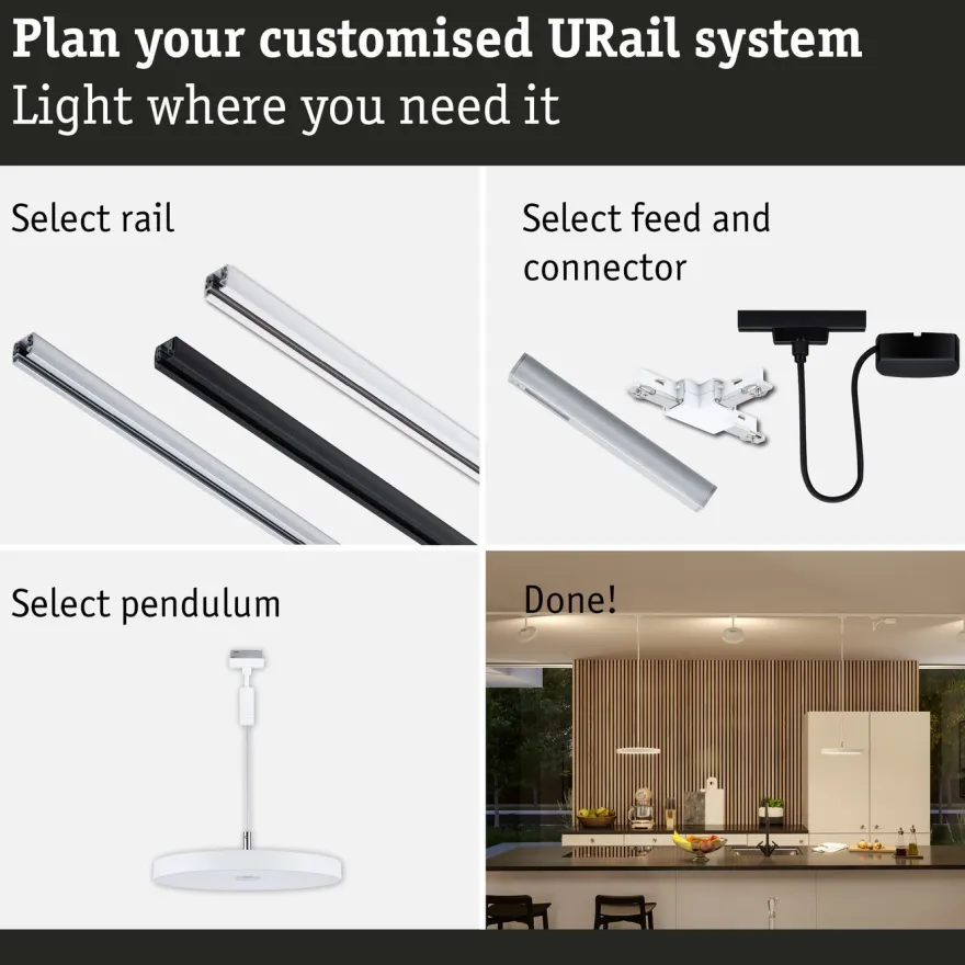 LED-riippuvalaisin Paulmann URail Hildor 850lm 15W 3-Step-Dim himmennettävä valkoinen, eri värilämpötiloja