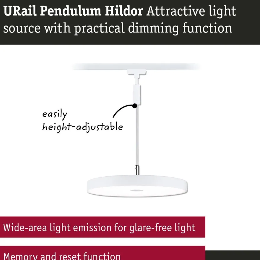 LED-riippuvalaisin Paulmann URail Hildor 850lm 15W 3-Step-Dim himmennettävä valkoinen, eri värilämpötiloja
