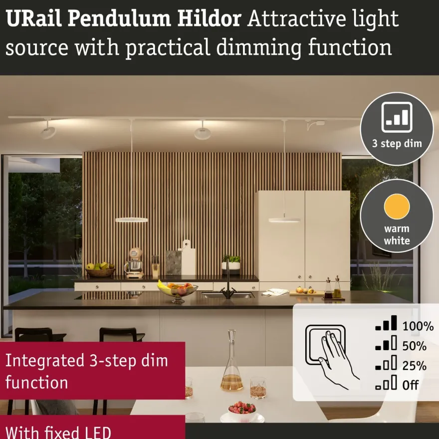 LED-riippuvalaisin Paulmann URail Hildor 850lm 15W 3-Step-Dim himmennettävä valkoinen, eri värilämpötiloja