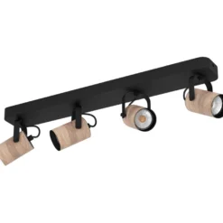 LED-Spottivalaisin Eglo Cayuca, 4-osainen, 58x10cm, musta/puu