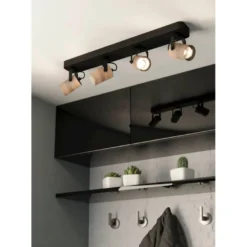 LED-Spottivalaisin Eglo Cayuca, 4-osainen, 58x10cm, musta/puu