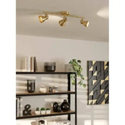 LED-Spottivalaisin Eglo Seras, 3-osainen, 59,5x6,5cm, harjattu messinki/kulta