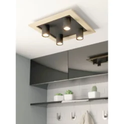 LED-Spottivalaisin Eglo Valcasotto 1, 4-osainen, 37x37cm, musta/puu