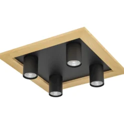 LED-Spottivalaisin Eglo Valcasotto 1, 4-osainen, 37x37cm, musta/puu