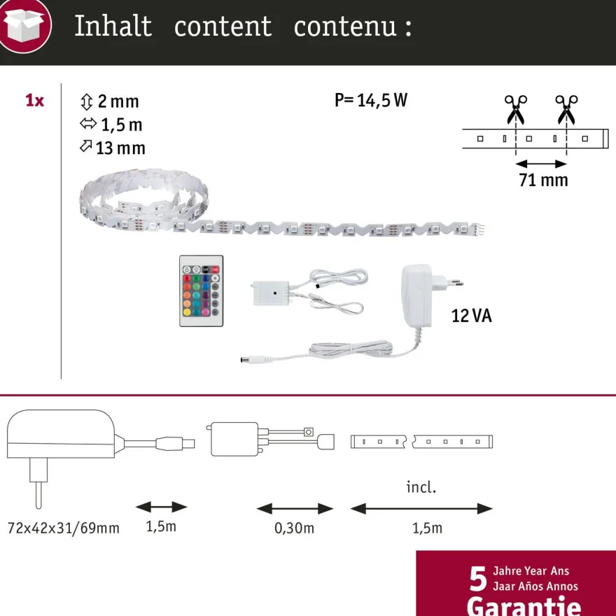 LED-valonauha Paulmann FlexLED 3D, RGB, 36VA, eri kokoja