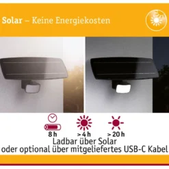 LED-valonheitin aurinkokennolla Paulmann Solar Smart Home Zigbee 3.0 Flotas, IP65, 3000K, 700lm, antrasiitti