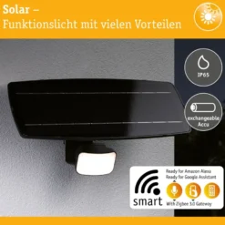 LED-valonheitin aurinkokennolla Paulmann Solar Smart Home Zigbee 3.0 Flotas, IP65, 3000K, 700lm, antrasiitti