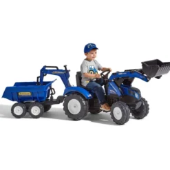 Leikkikaivuri Falk New Holland, sis. peräkärryn kipillä, sininen