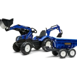 Leikkikaivuri Falk New Holland, sis. peräkärryn kipillä, sininen