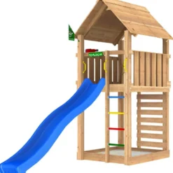 Leikkitorni Jungle Gym Cabin 2.1, liukumäki ja 120 kg hiekkaa