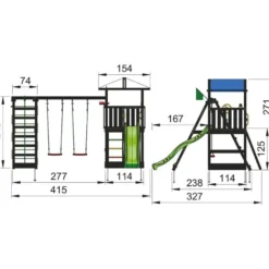 Leikkitornikokonaisuus Jungle Gym Hut 2.1, 2-Climb Module 220, mustaksi petsattu, ilman liukumäkeä