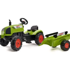 Leikkitraktori peräkärryllä Falk Claas, vihreä