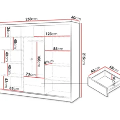 Liukuovivaatekkaappi Nomla LONDON 250 L, 250x215cm, ruskea