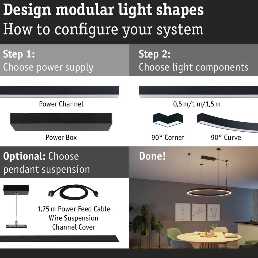 Modulaarinen LED-profiilivalaisin Linion Power Channel syöttävä Zigbee 230/24V 150VA 1m