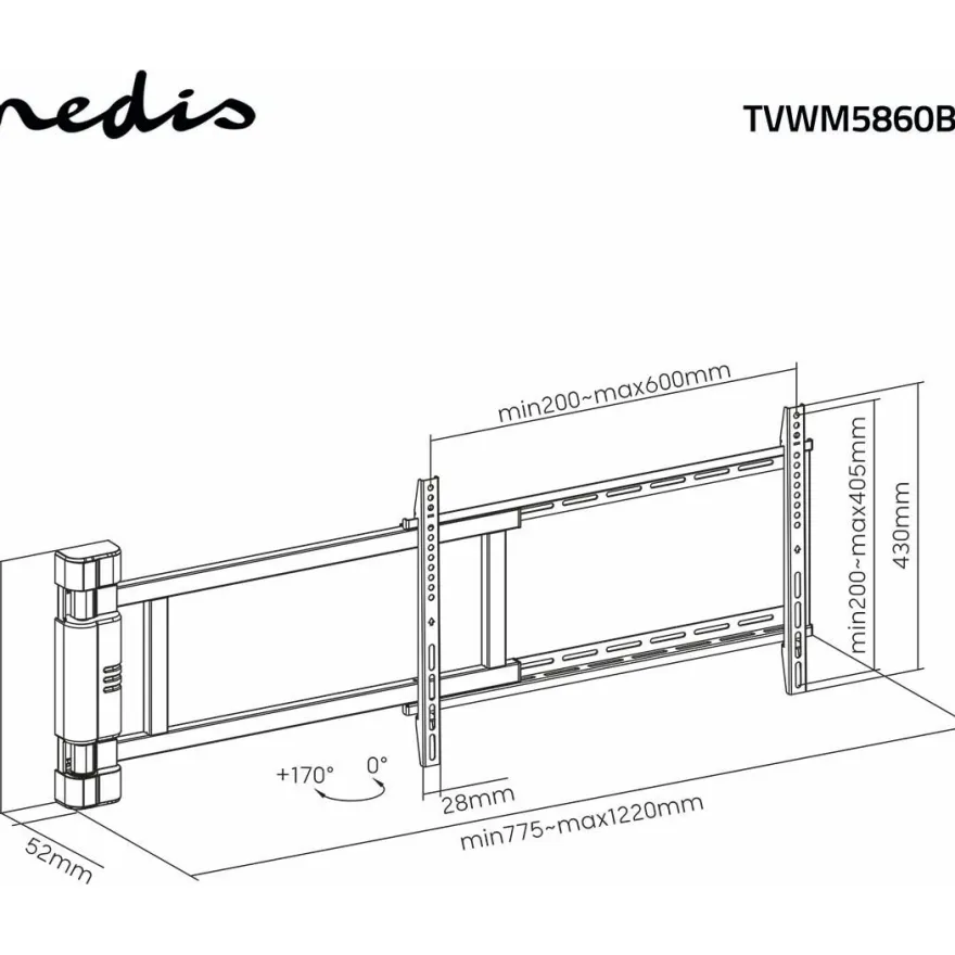 Moottoroitu TV-seinäteline Nedis TVWM5860BK 32-75"