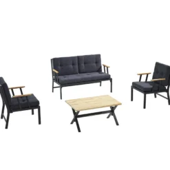 Oleskeluryhmä Linento Garden Lotus, 4-istuttava, musta runko, eri pehmustevärejä