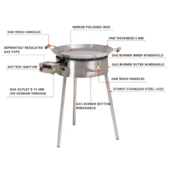 Paellasetti GrillSymbol PRO-580-INOX Ø58 cm D-400 kaasupoltin säädinletkusetti teräs