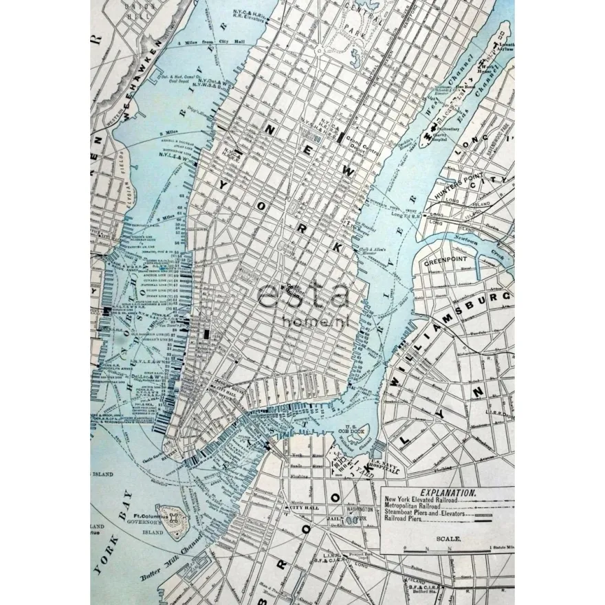 Paneelitapetti PhotowallXL Old Street Map NY 157702 1860x2790 mm