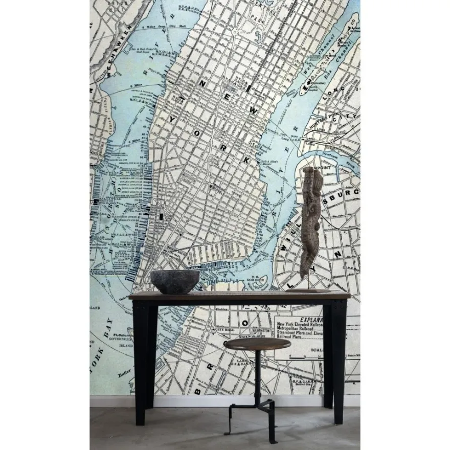 Paneelitapetti PhotowallXL Old Street Map NY 157702 1860x2790 mm