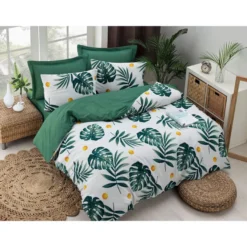 Parivuoteen vuodevaatesetti Linento Monstera, vihreä