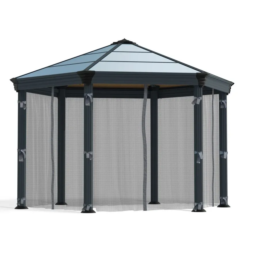 Paviljongin hyttysverhosetti Palram-Canopia Roma Hexagonal, 3.6x4.2m, harmaa