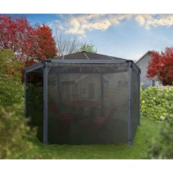 Paviljongin hyttysverhosetti Palram-Canopia Roma Hexagonal, 3.6x4.2m, harmaa
