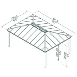 Paviljonki Palram-Canopia Dallas, 26m², 4.3x6m, 14x20ft, harmaa
