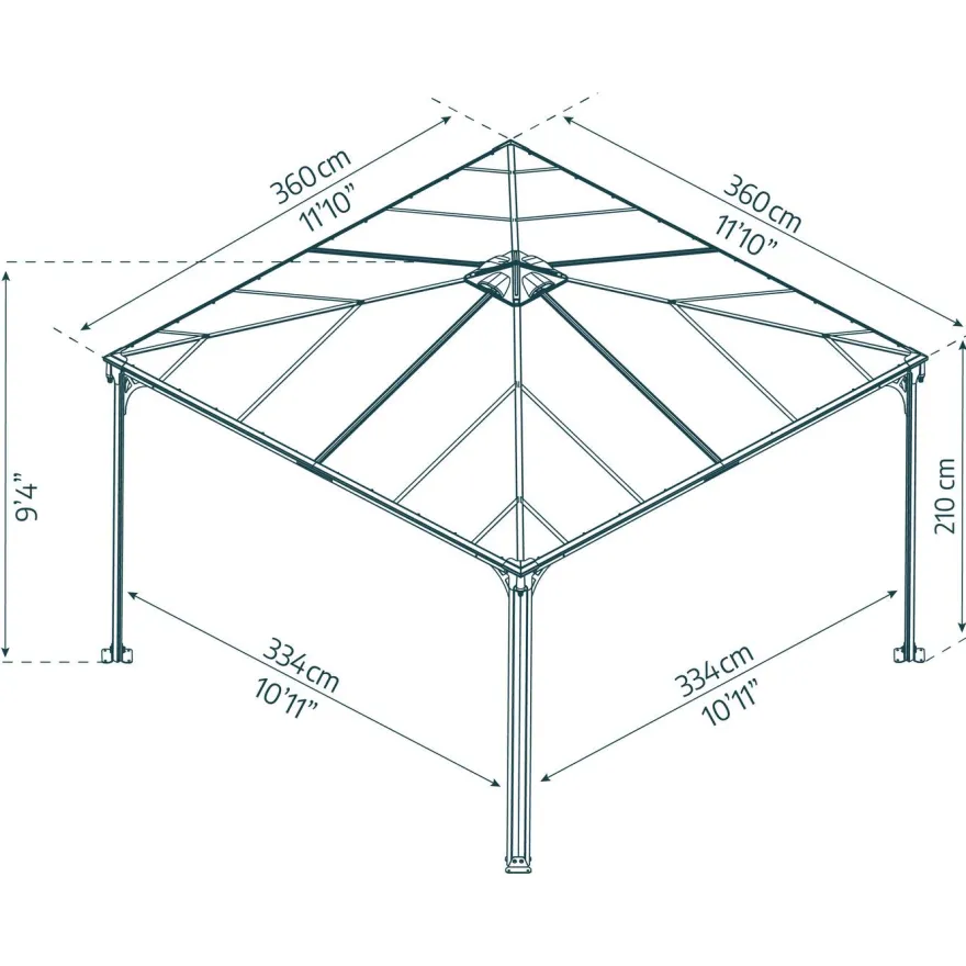 Paviljonki Palram-Canopia Palermo 3600, 3.6x3.6m, 13m², harmaa