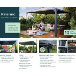 Paviljonki Palram-Canopia Palermo 3600, 3.6x3.6m, 13m², harmaa