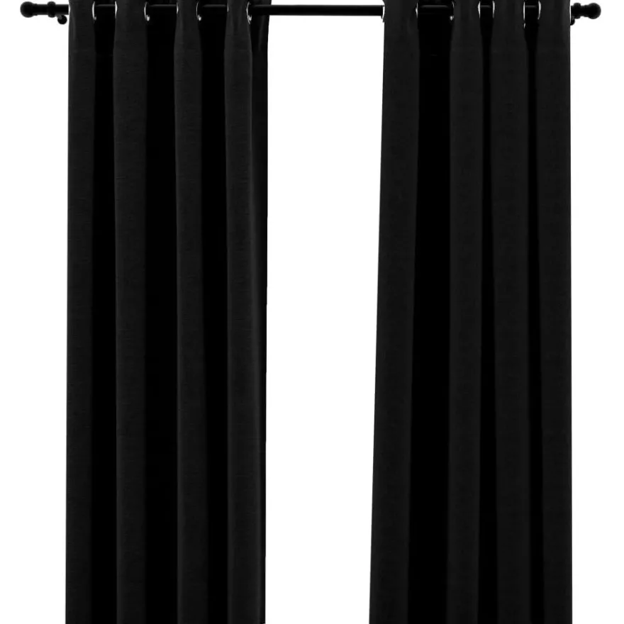 Pellavamaiset pimennysverhot renkailla 2 kpl musta 140x175cm