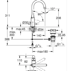 Pesuallashana Grohe Swift 24330001, L-koko, korkea malli, kromi