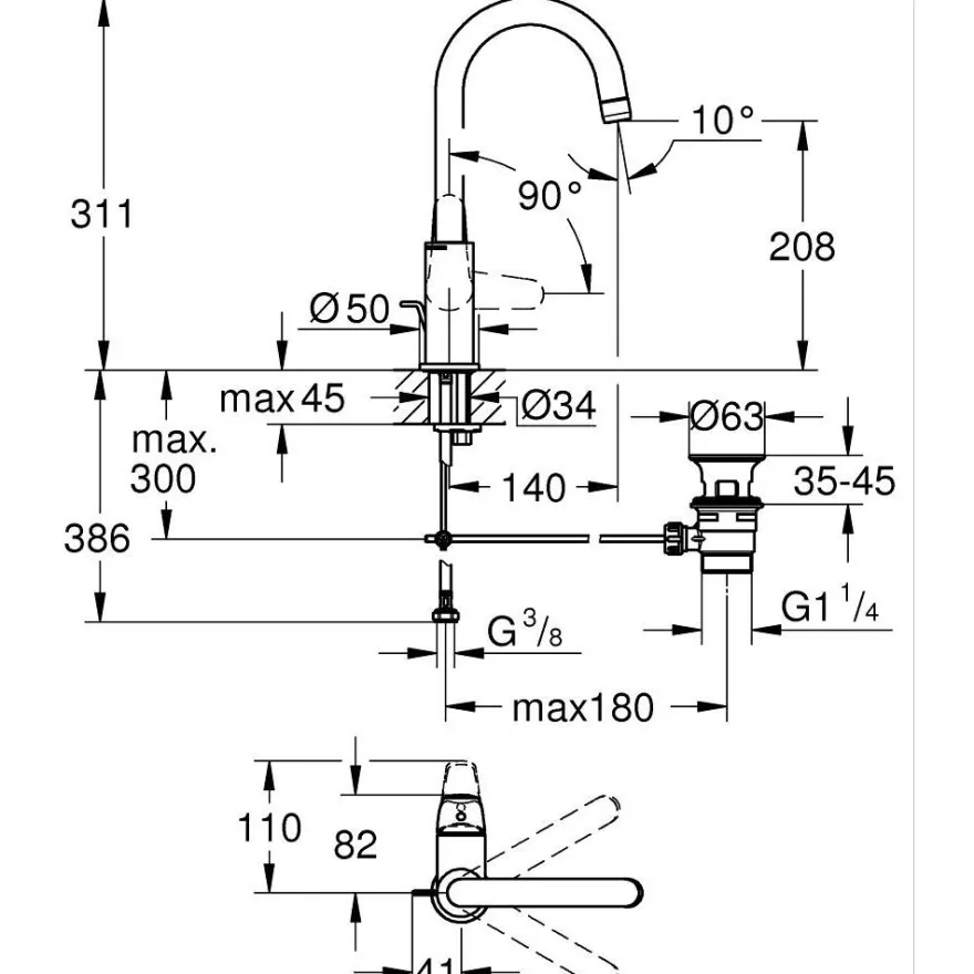 Pesuallashana Grohe Swift 24330001, L-koko, korkea malli, kromi