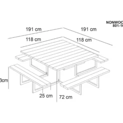 Picnic-pöytäsetti Hortus, kahdeksalle, antrasiitti non-wood ja galvanoitu runko