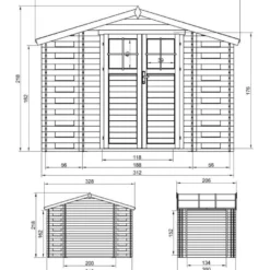 Pihavaja polttopuukatoksella Timbela M391F, 5.47m², eri vaihtoehtoja
