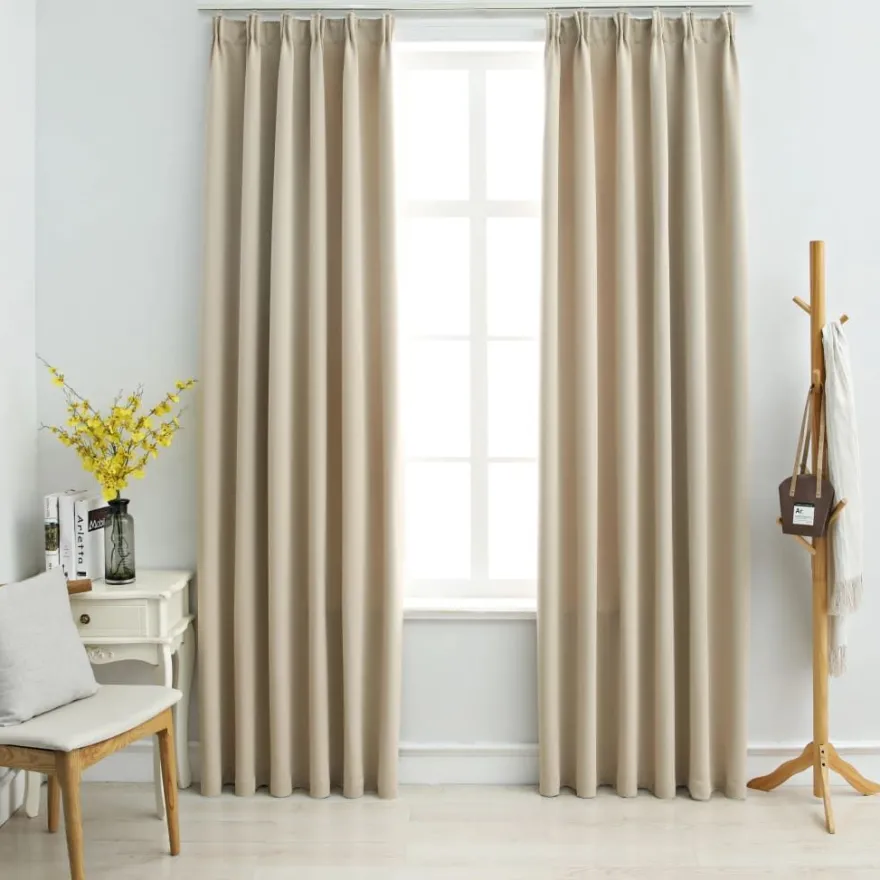 Pimennysverhot koukuilla 2 kpl beige 140x225 cm