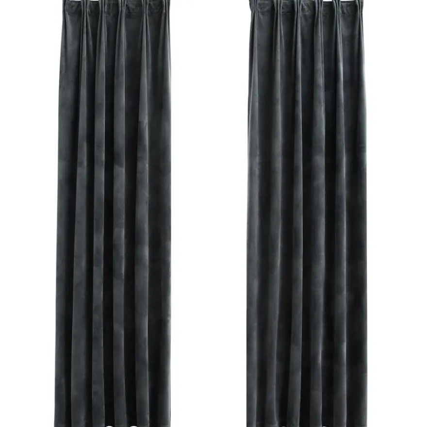 Pimennysverhot koukuilla 2 kpl sametti antrasiitti 140x225cm