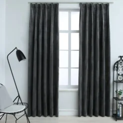 Pimennysverhot koukuilla 2 kpl sametti antrasiitti 140x225cm