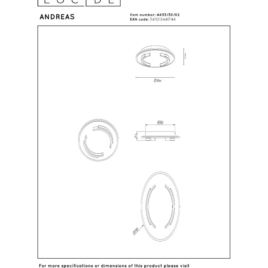 Plafondi Lucide Andreas, Ø39.6cm, IP20, 30W, kulta