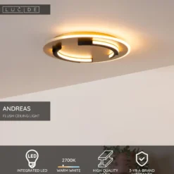 Plafondi Lucide Andreas, Ø39.6cm, IP20, 30W, kulta