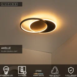 Plafondi Lucide Axelle, Ø29.5cm, IP20, 24W, musta