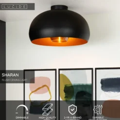 Plafondi Lucide Sharan, Ø38cm, IP20, musta
