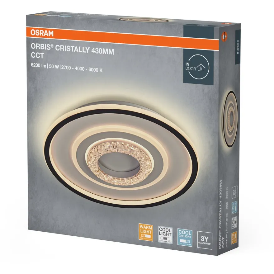 Plafondi Osram Orbis Cristally 430mm 50W CCT valkoinen