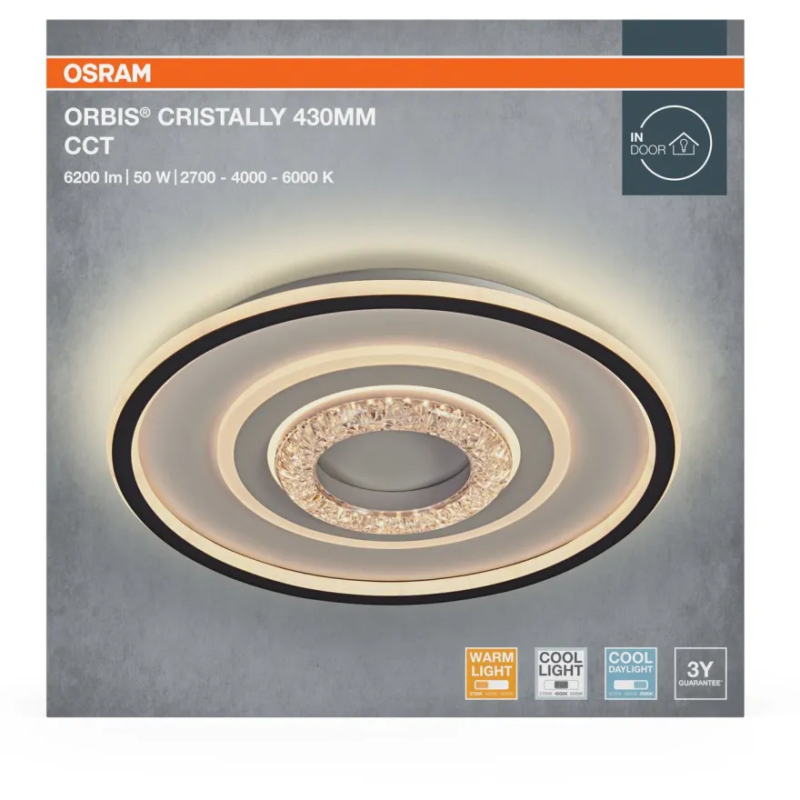 Plafondi Osram Orbis Cristally 430mm 50W CCT valkoinen