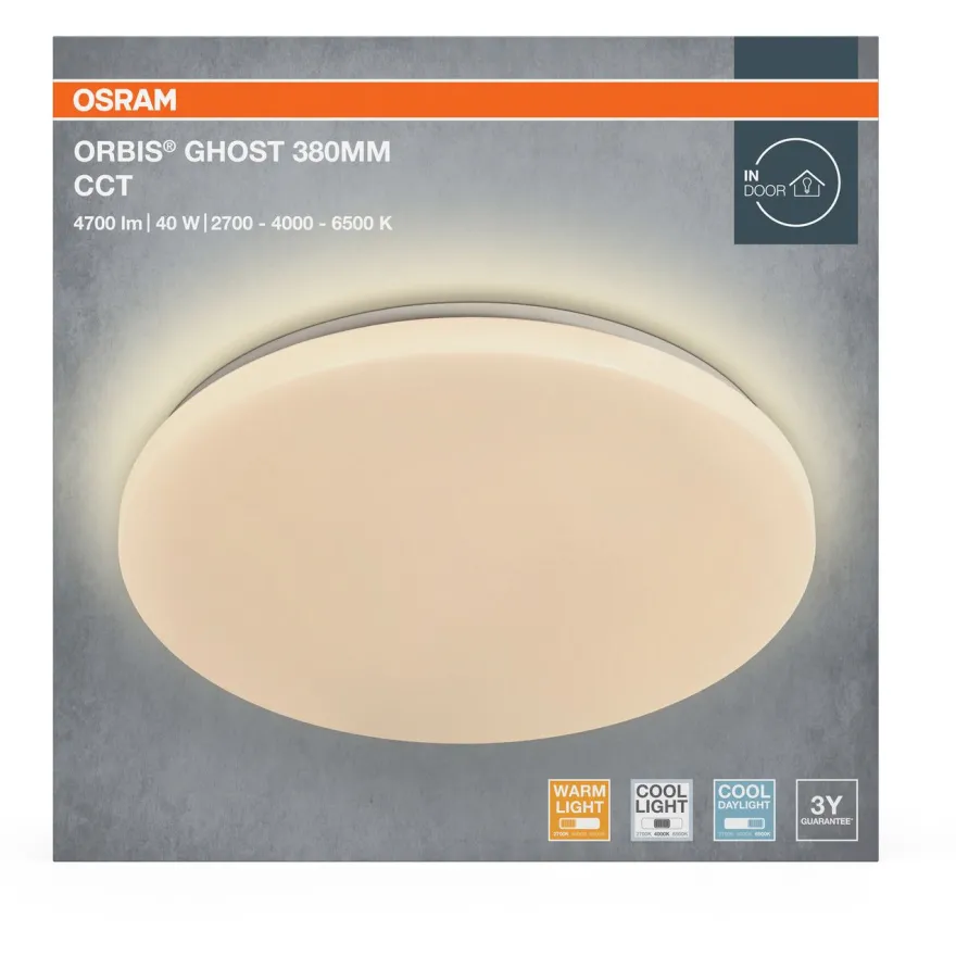 Plafondi Osram Orbis Ghost CCT valkoinen, eri kokoja